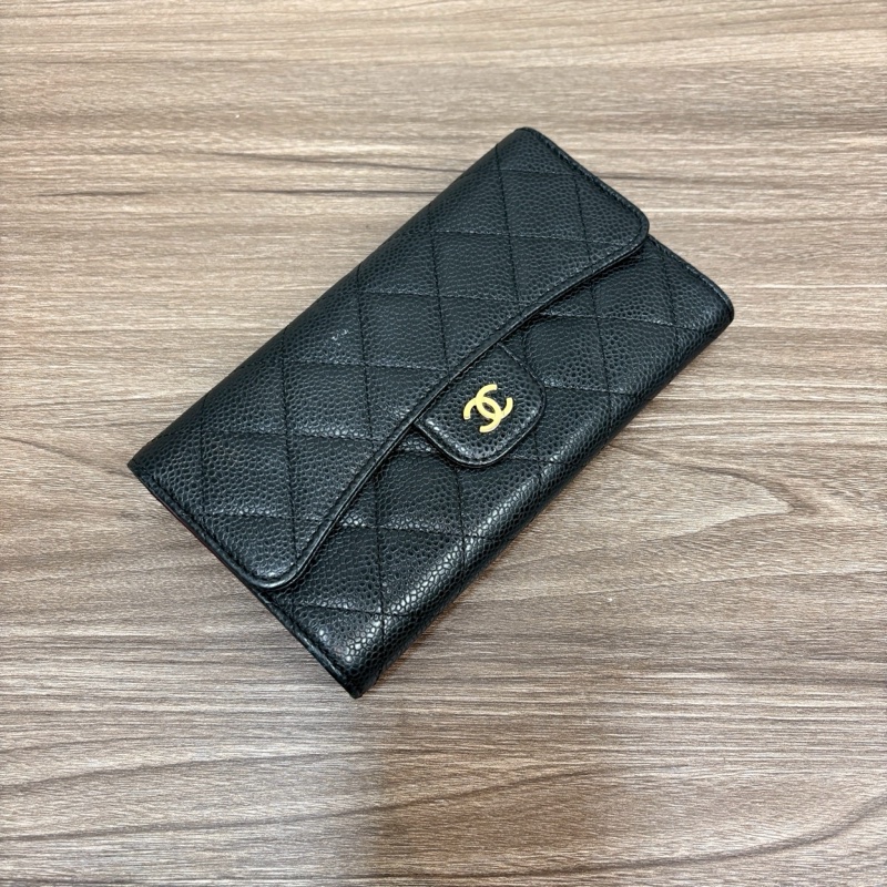 經典優雅🦢超低價😍Chanel黑金荔枝牛皮長夾錢包手拿包-3