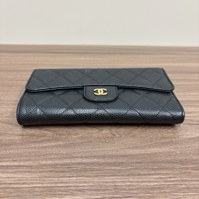 經典優雅🦢超低價😍Chanel黑金荔枝牛皮長夾錢包手拿包-4