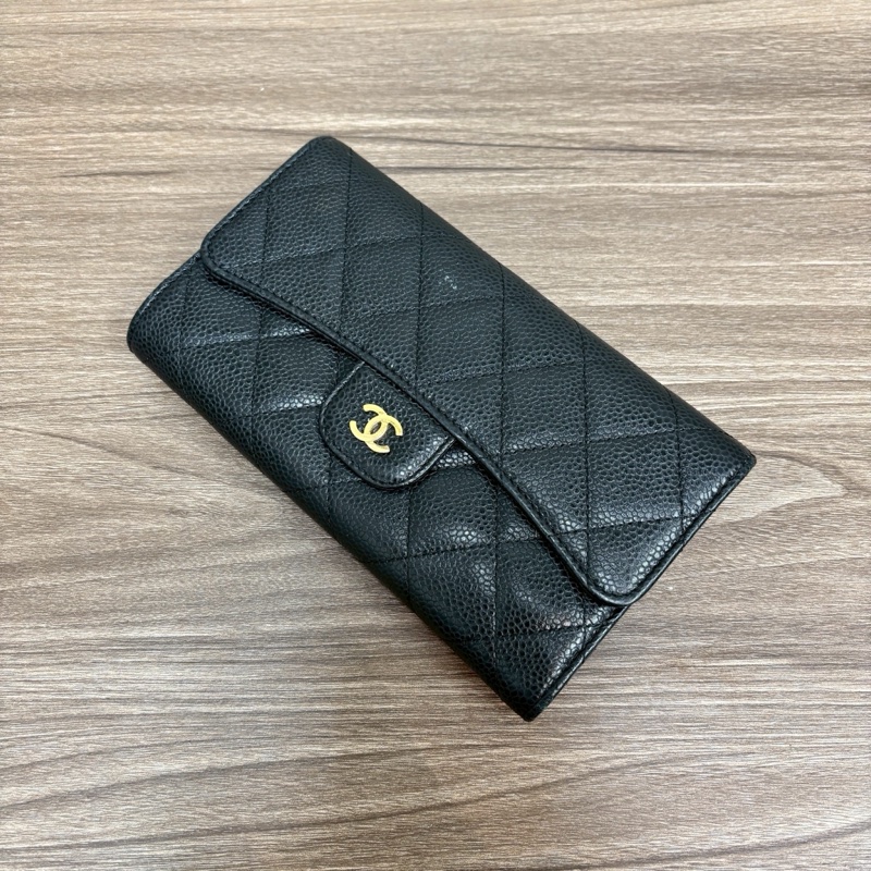 經典優雅🦢超低價😍Chanel黑金荔枝牛皮長夾錢包手拿包-5