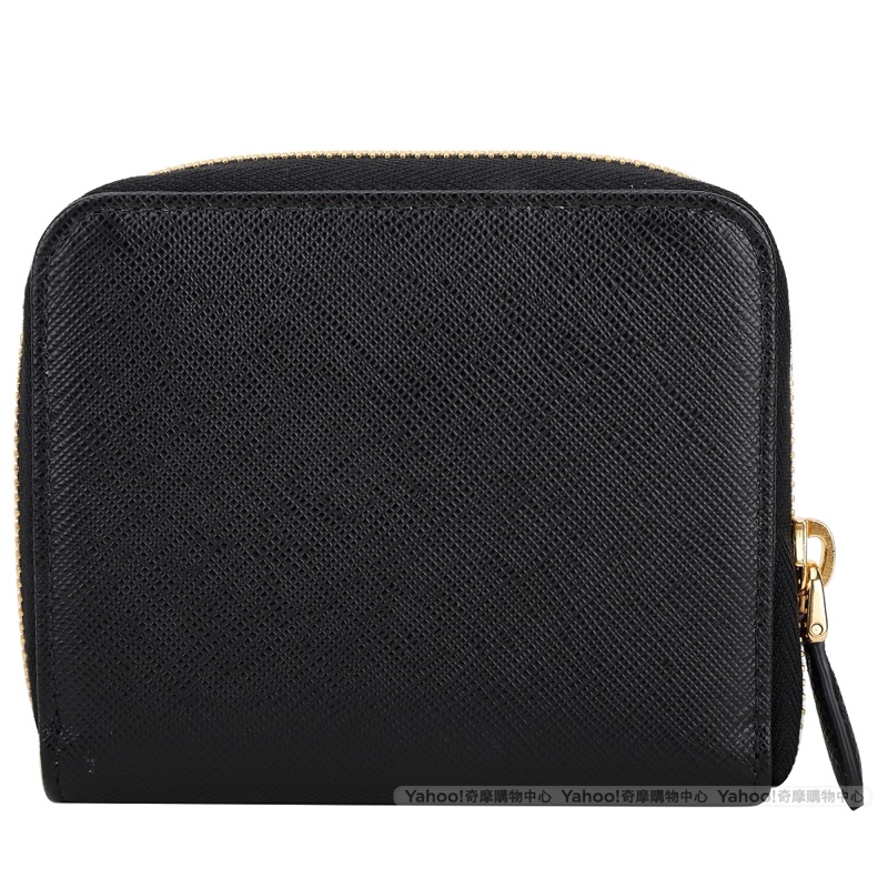 PRADA Saffiano 金字防刮牛皮拉鍊短夾(黑色)-6