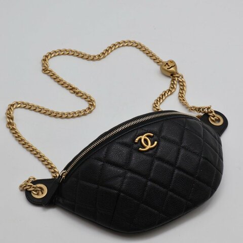 CHANEL 24P愛心調節釦腰包 - 黑金