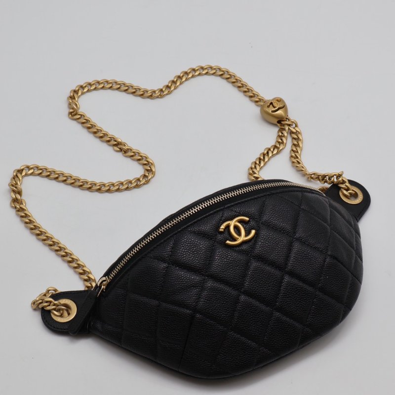 CHANEL 24P愛心調節釦腰包 - 黑金-0