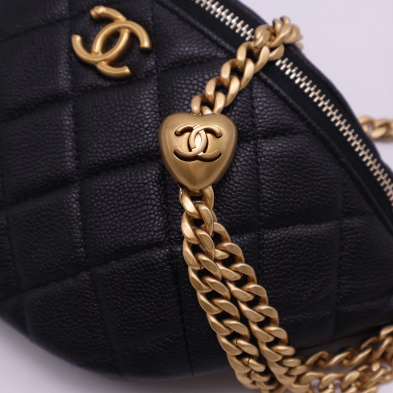 CHANEL 24P愛心調節釦腰包 - 黑金-7