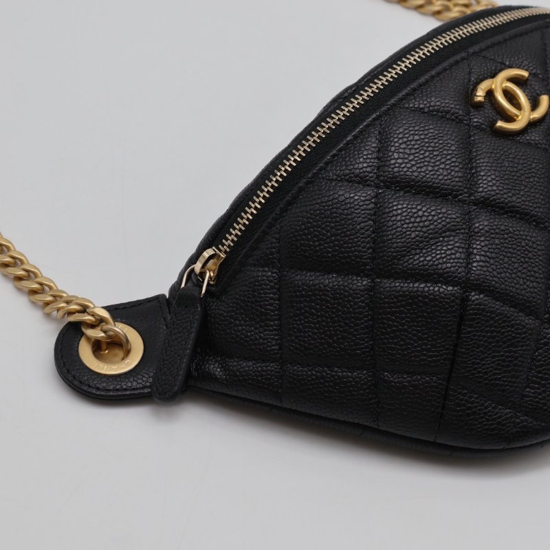 CHANEL 24P愛心調節釦腰包 - 黑金-9