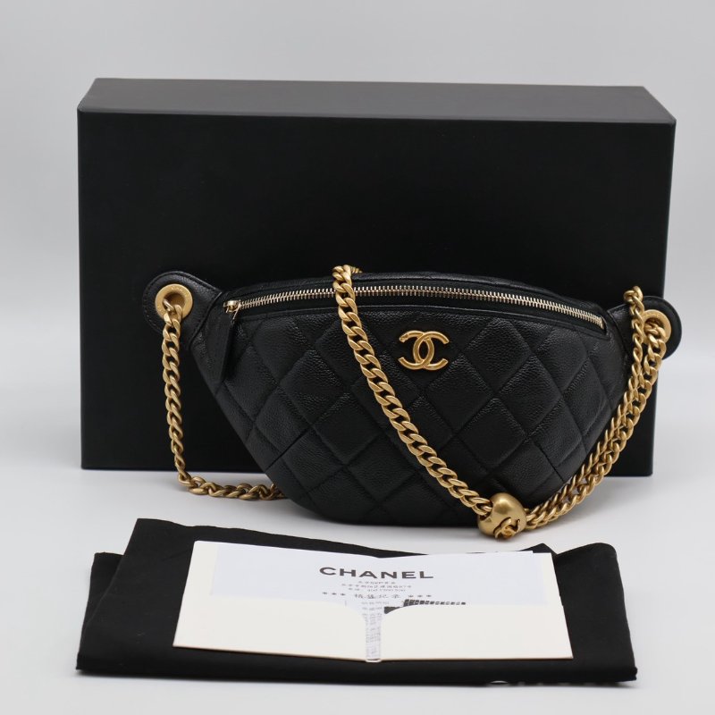 CHANEL 24P愛心調節釦腰包 - 黑金-10