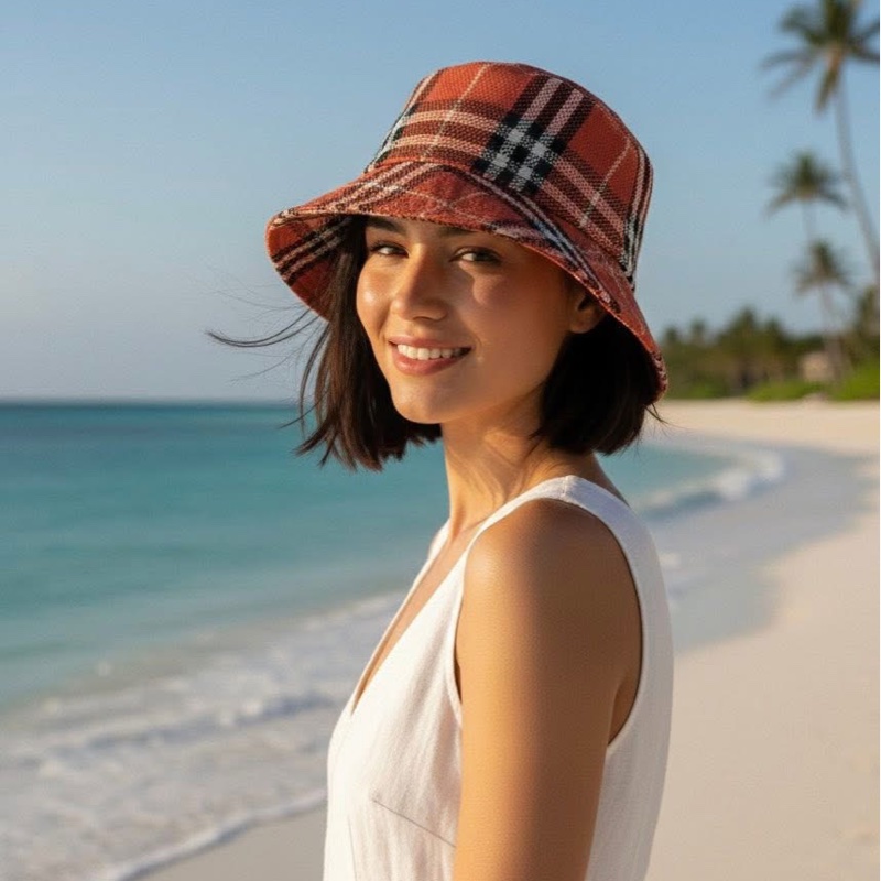 BURBERRY 藍標 格紋綁帶漁夫-9