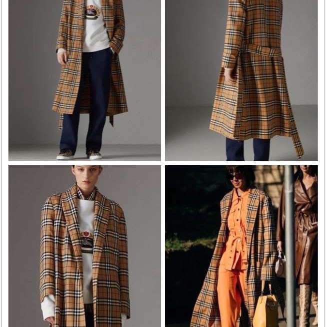 BURBERRY 英國格紋羊毛大衣S-0