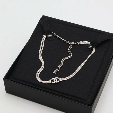 CHANEL 24B雙C蛇骨雙層銀鍊