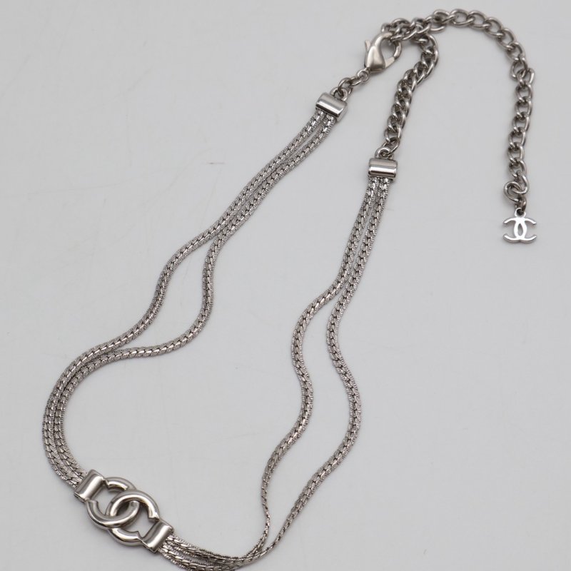 CHANEL 24B雙C蛇骨雙層銀鍊-1