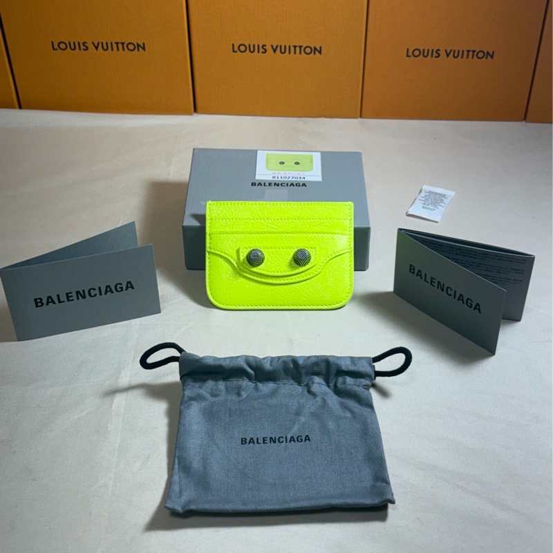 🎁全新閒置 Balenciaga 巴黎世家 機車卯釘超美螢光黃5卡 卡夾-0
