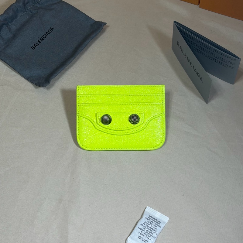 🎁全新閒置 Balenciaga 巴黎世家 機車卯釘超美螢光黃5卡 卡夾-3
