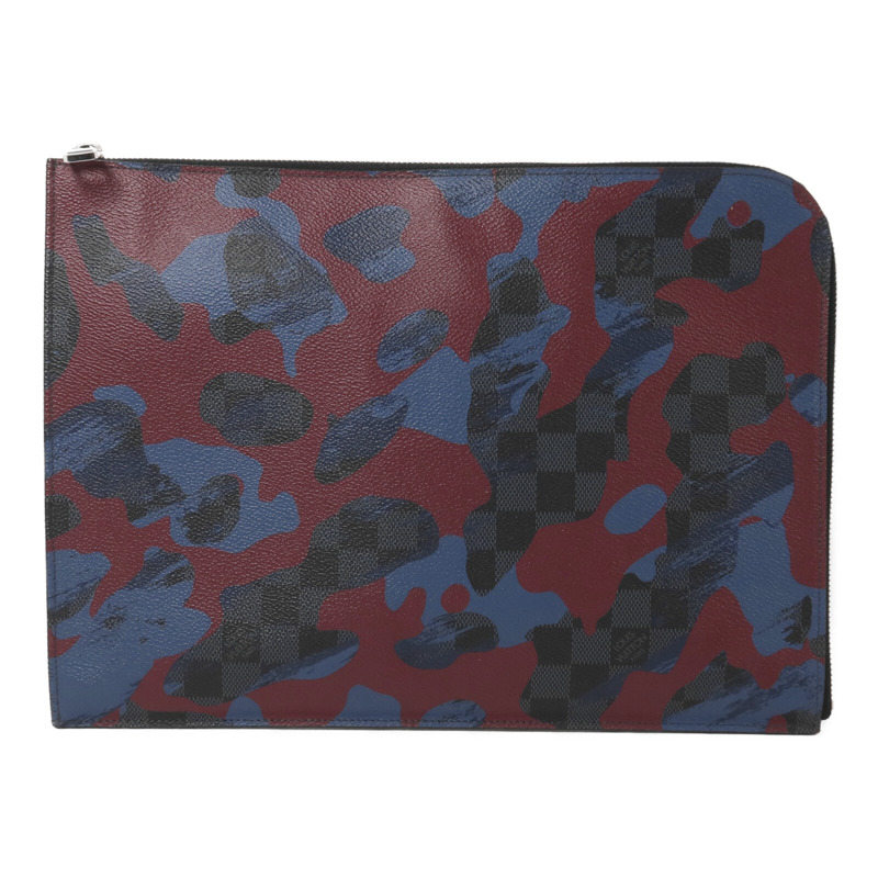 LOUIS VUITTON Damier Graphite Cobalt Camouflage Pochette Jour GM銀扣手拿包-0