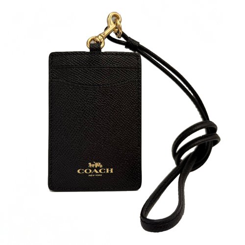 [全新] COACH 經典LOGO素面防刮牛皮證件識別證保護套(黑)-0