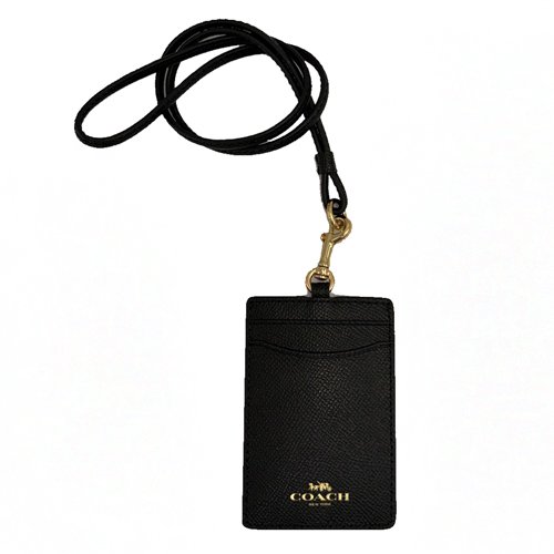 [全新] COACH 經典LOGO素面防刮牛皮證件識別證保護套(黑)-3