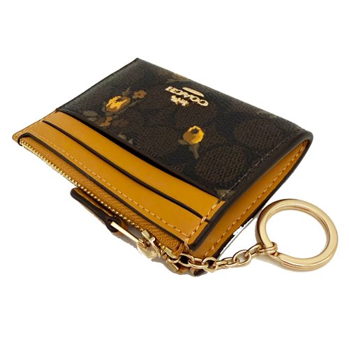 [全新] COACH  C LOGO悠遊卡夾鑰匙零錢包(花卉咖)-3