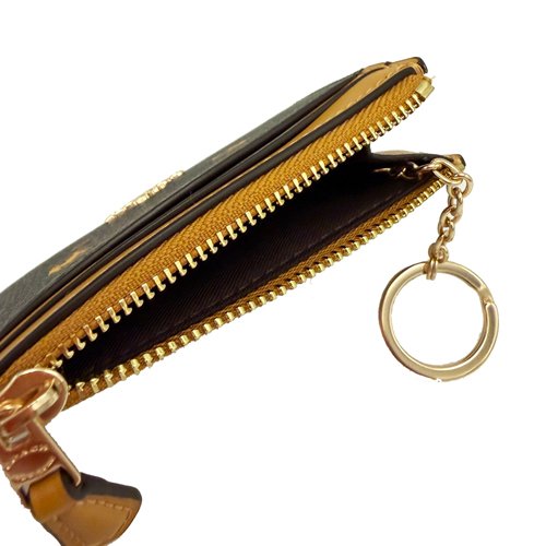 [全新] COACH  C LOGO悠遊卡夾鑰匙零錢包(花卉咖)-4