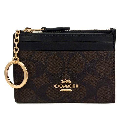 [全新] COACH  C LOGO悠遊卡夾鑰匙零錢包(深咖)-0