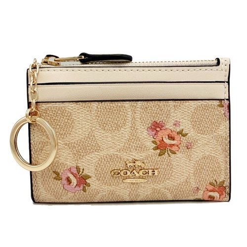 [全新] COACH C LOGO悠遊卡夾鑰匙零錢包(米白/玫瑰)-0