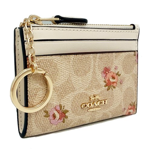 [全新] COACH C LOGO悠遊卡夾鑰匙零錢包(米白/玫瑰)-1