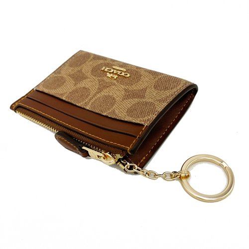 [全新] COACH C LOGO悠遊卡夾鑰匙零錢包(咖)-3