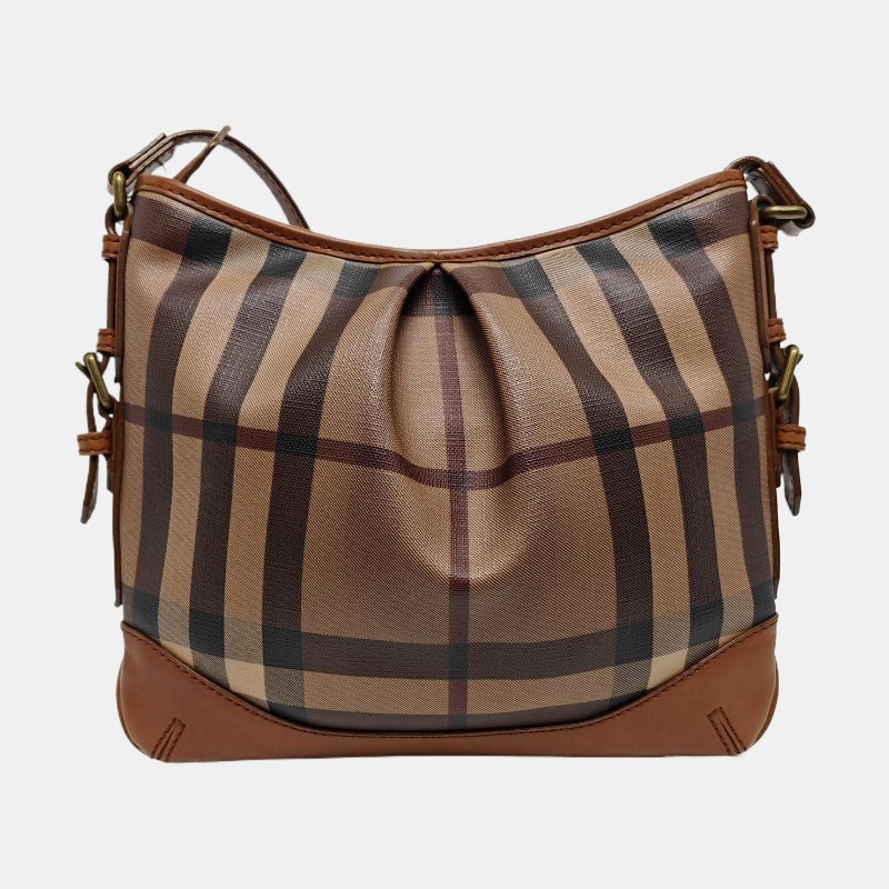 BURBERRY棕色塗層帆布單肩包斜挎包金色五金-4