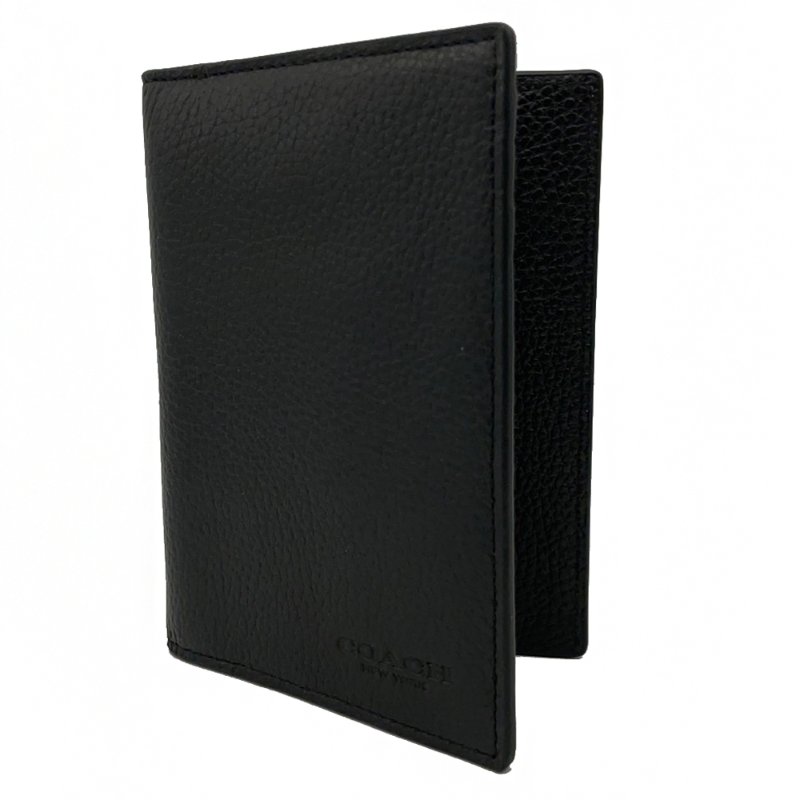 [全新] COACH 新款素面牛皮拉鍊零錢袋證件護照夾(黑)-0