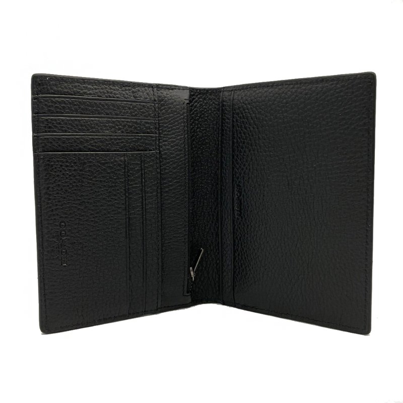 [全新] COACH 新款素面牛皮拉鍊零錢袋證件護照夾(黑)-4