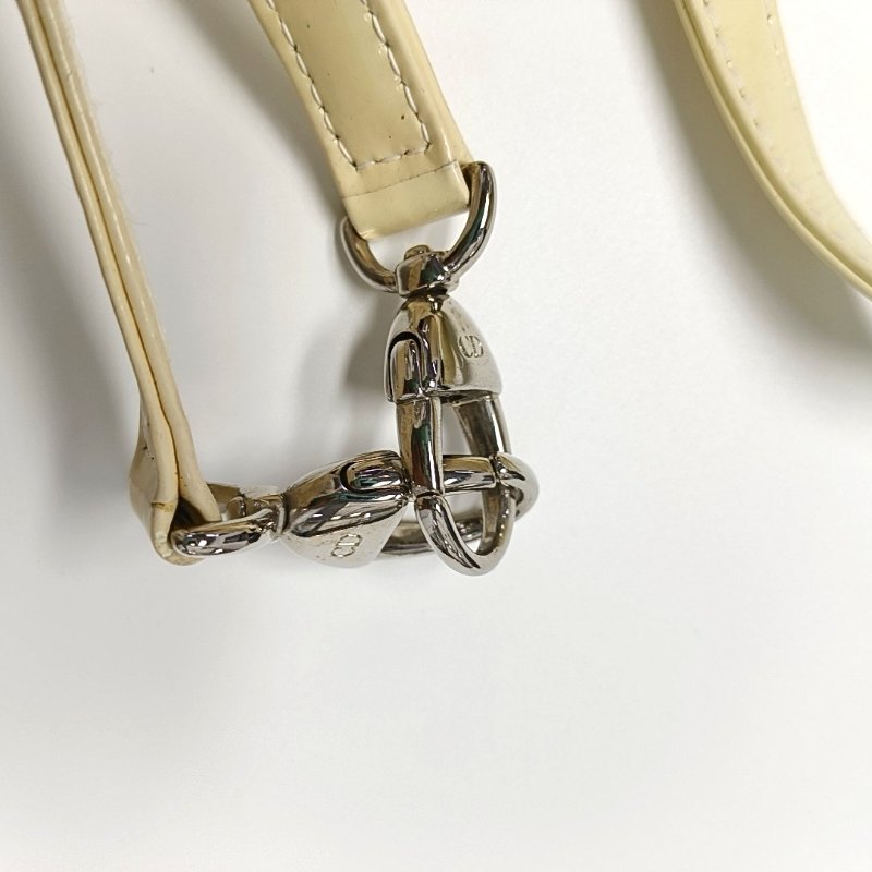 DIOR Lady Dior 大號米色漆皮藤格紋絎縫戴妃七格單肩包手提包銀色五金可拆卸肩帶-21