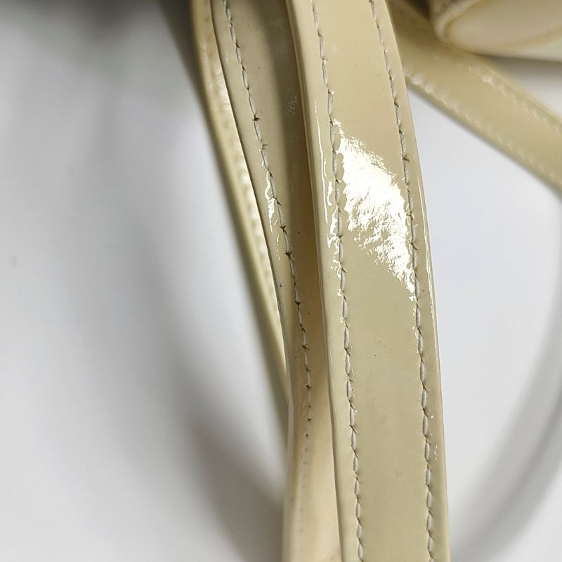 DIOR Lady Dior 大號米色漆皮藤格紋絎縫戴妃七格單肩包手提包銀色五金可拆卸肩帶-22