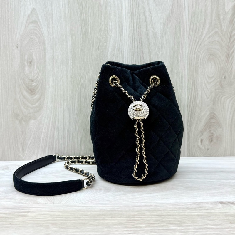 Chanel黑絲絨水鑽金球MINI水桶包AS1894-0