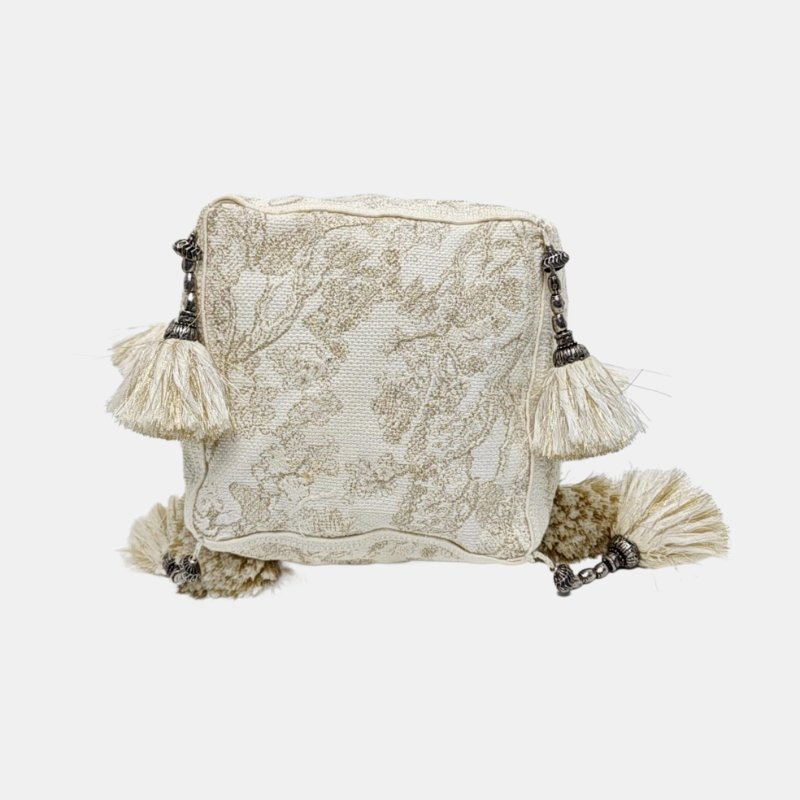 DIOR D-Bubble白色織物刺繡流蘇單肩包手提包銀色五金-5