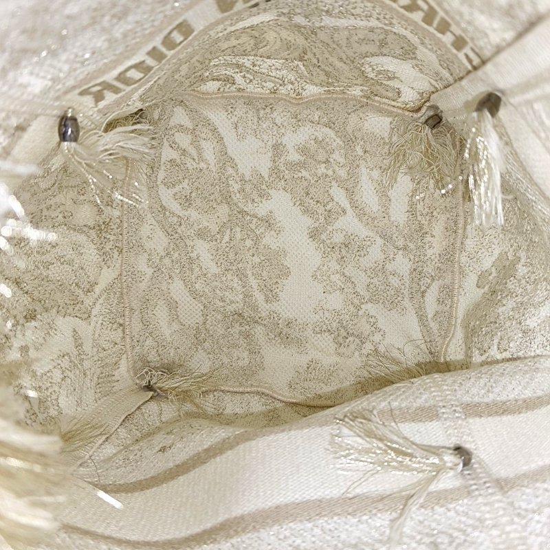 DIOR D-Bubble白色織物刺繡流蘇單肩包手提包銀色五金-6