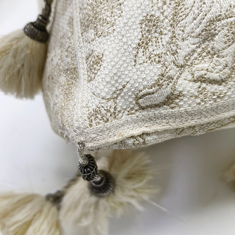 DIOR D-Bubble白色織物刺繡流蘇單肩包手提包銀色五金-7