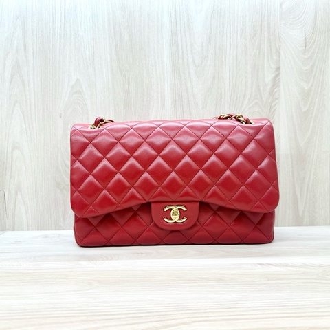 Chanel 紅色羊皮金釦菱格雙蓋JumboCOCO包A58600