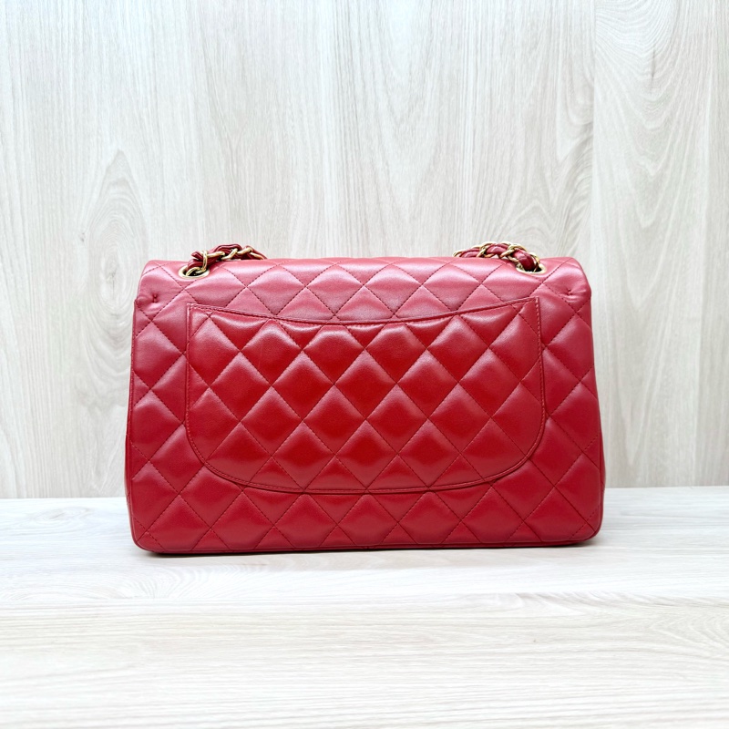 Chanel 紅色羊皮金釦菱格雙蓋JumboCOCO包A58600-1
