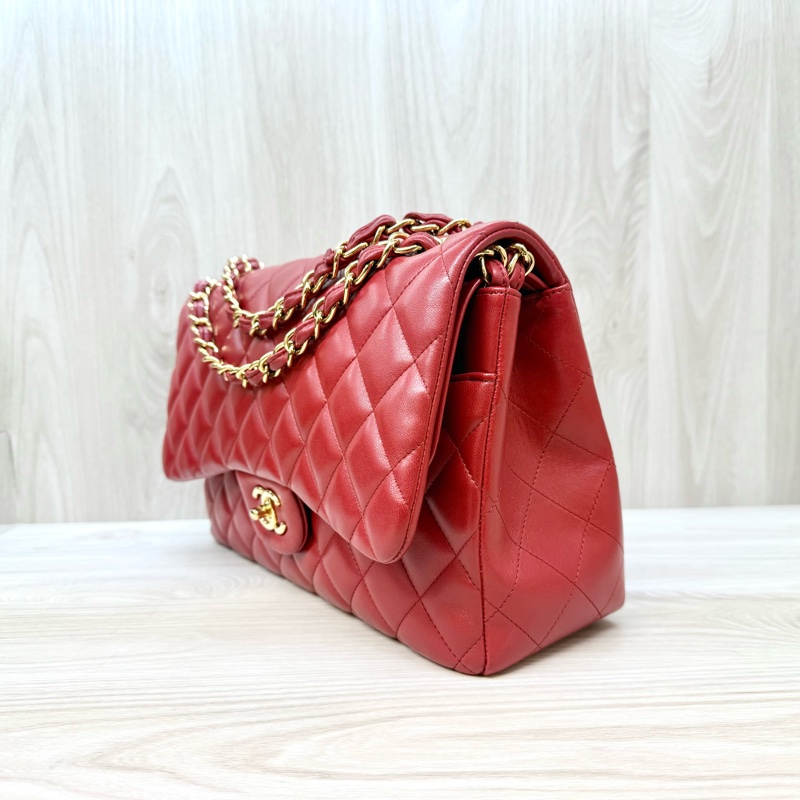 Chanel 紅色羊皮金釦菱格雙蓋JumboCOCO包A58600-2