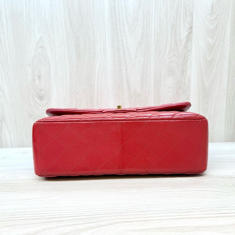 Chanel 紅色羊皮金釦菱格雙蓋JumboCOCO包A58600-4