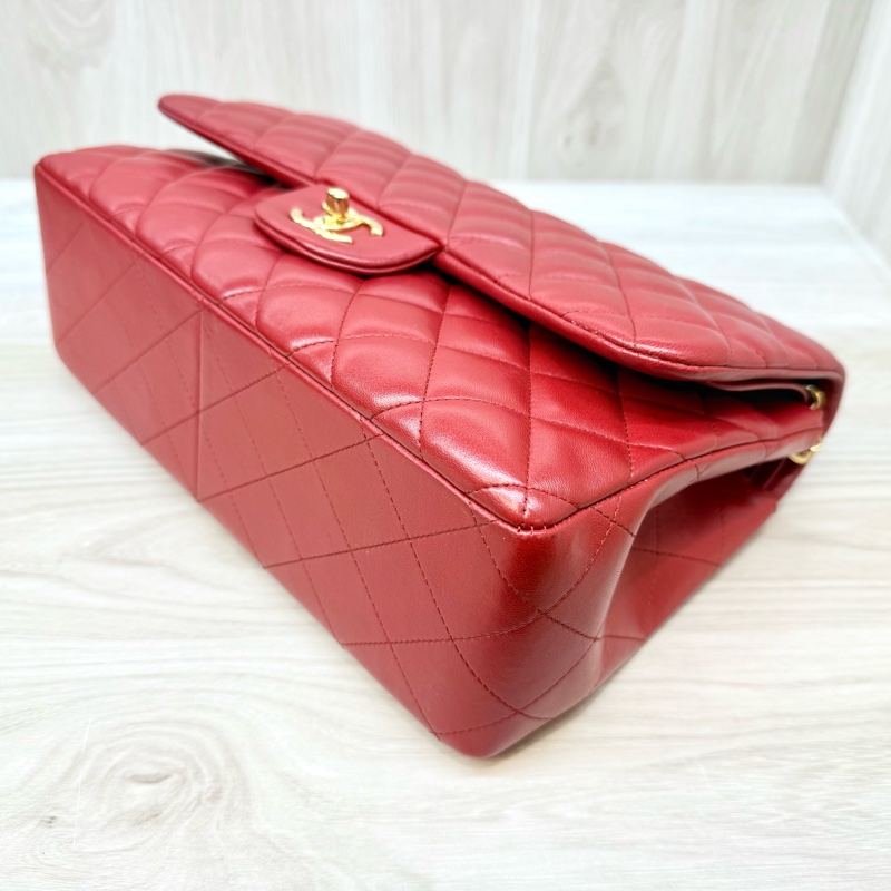 Chanel 紅色羊皮金釦菱格雙蓋JumboCOCO包A58600-6