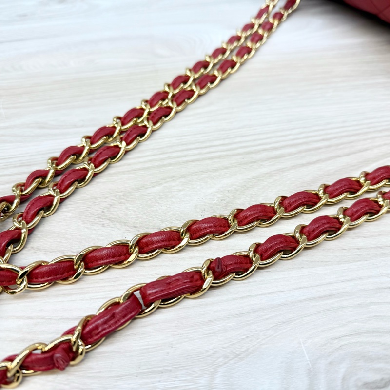 Chanel 紅色羊皮金釦菱格雙蓋JumboCOCO包A58600-10