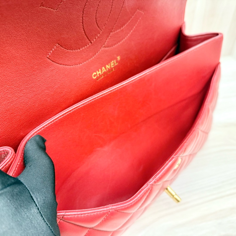 Chanel 紅色羊皮金釦菱格雙蓋JumboCOCO包A58600-16