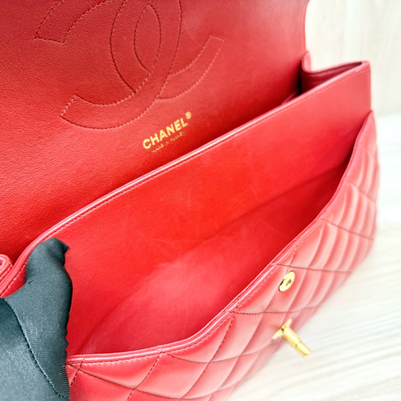 Chanel 紅色羊皮金釦菱格雙蓋JumboCOCO包A58600-17