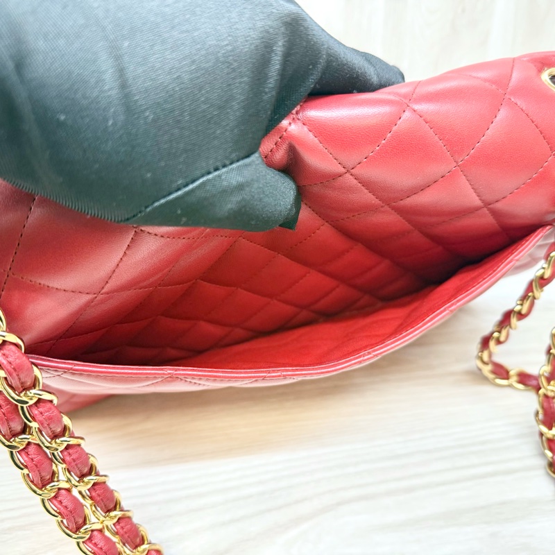 Chanel 紅色羊皮金釦菱格雙蓋JumboCOCO包A58600-18