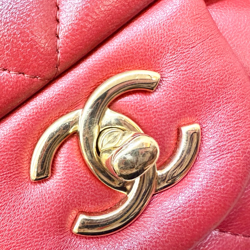 Chanel 紅色羊皮金釦菱格雙蓋JumboCOCO包A58600-20