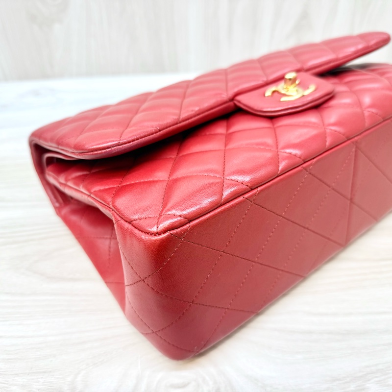 Chanel 紅色羊皮金釦菱格雙蓋JumboCOCO包A58600-22