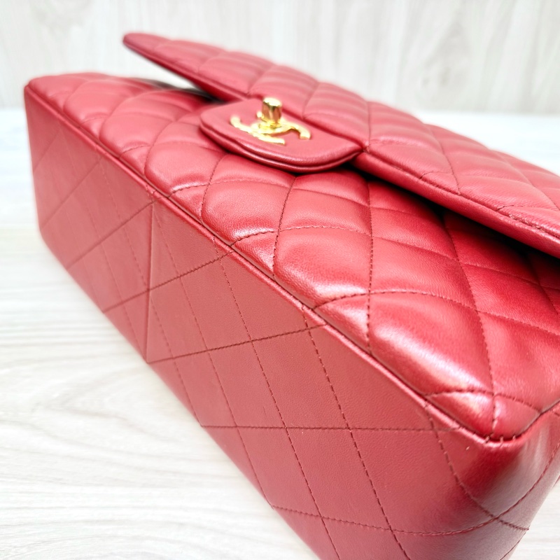 Chanel 紅色羊皮金釦菱格雙蓋JumboCOCO包A58600-23