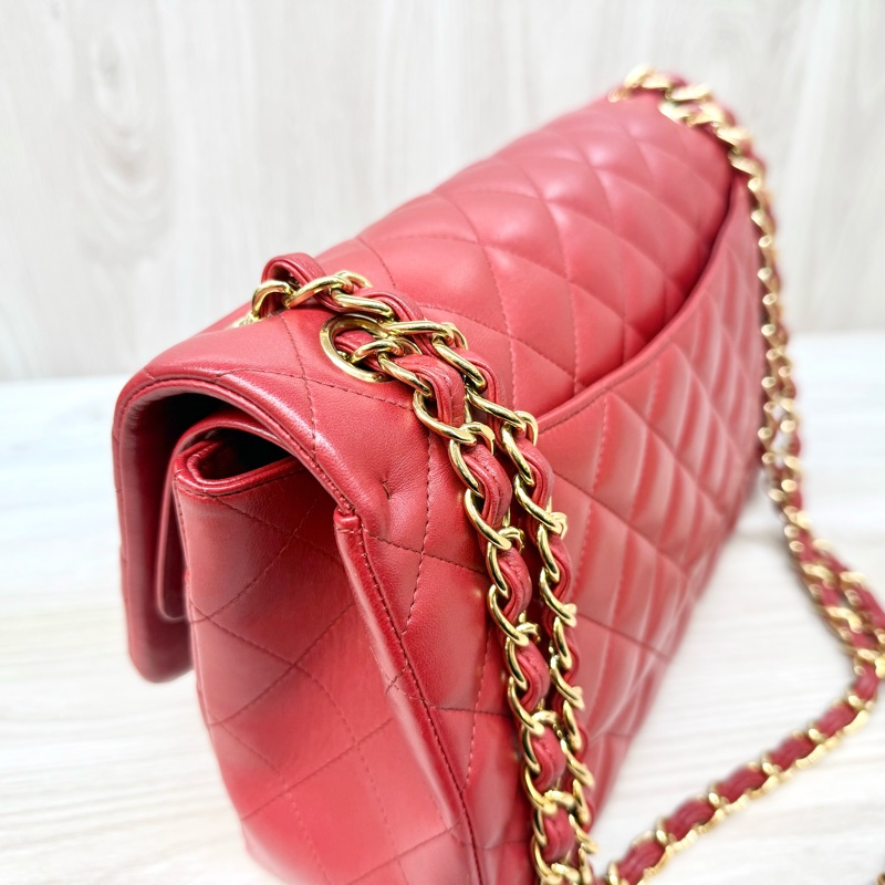 Chanel 紅色羊皮金釦菱格雙蓋JumboCOCO包A58600-25