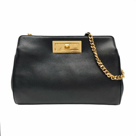 YSL黑色牛皮單肩包手提包金色五金可拆卸肩帶