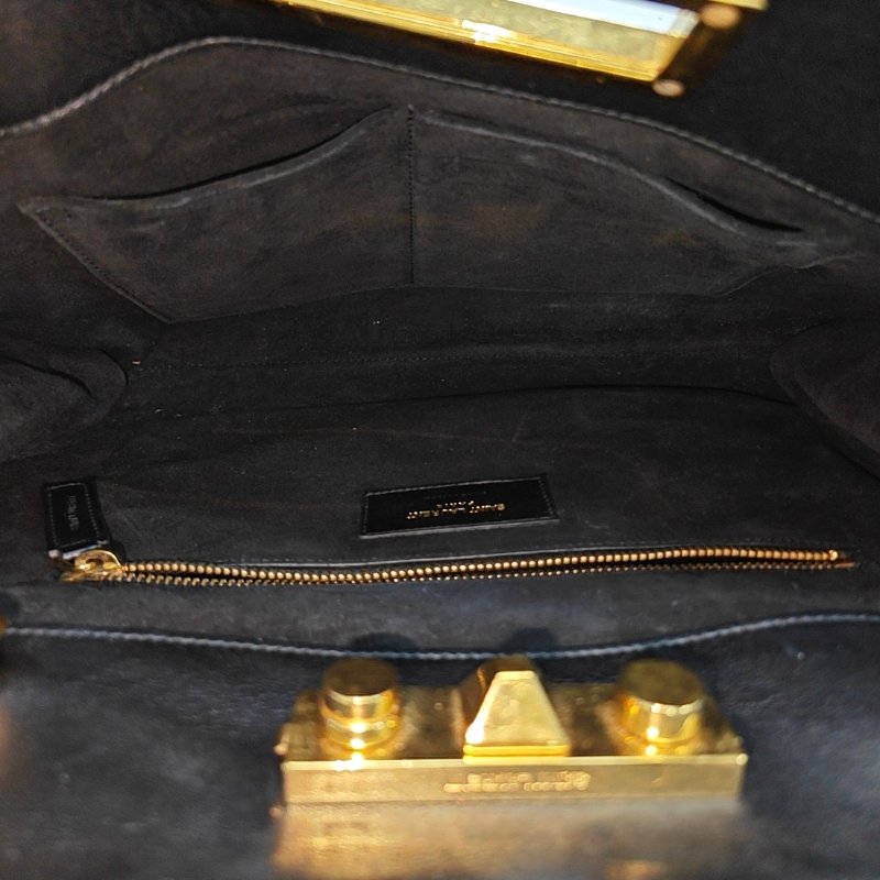 YSL黑色牛皮單肩包手提包金色五金可拆卸肩帶-6