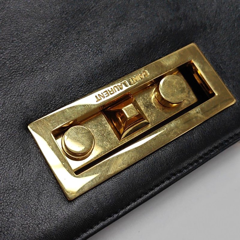 YSL黑色牛皮單肩包手提包金色五金可拆卸肩帶-9