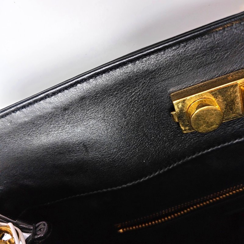 YSL黑色牛皮單肩包手提包金色五金可拆卸肩帶-13